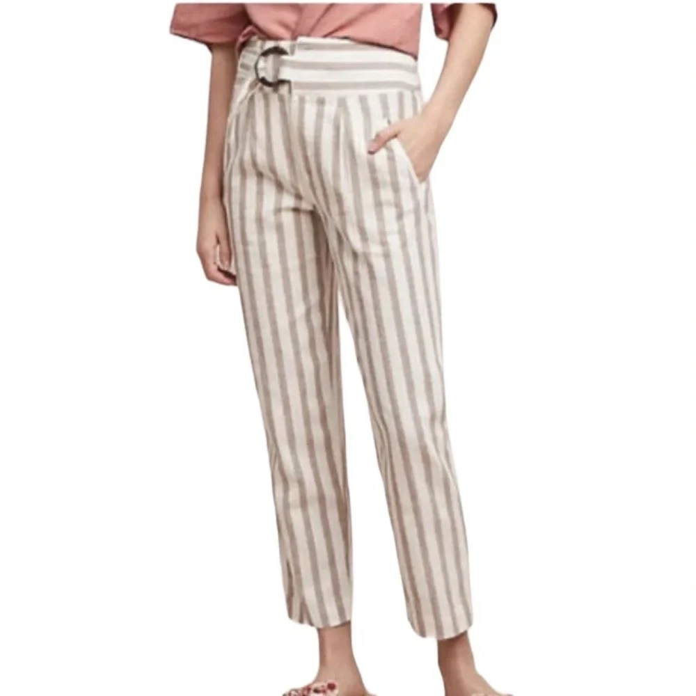 Antropology linen blend high waist striped pants - Picture 1 of 12